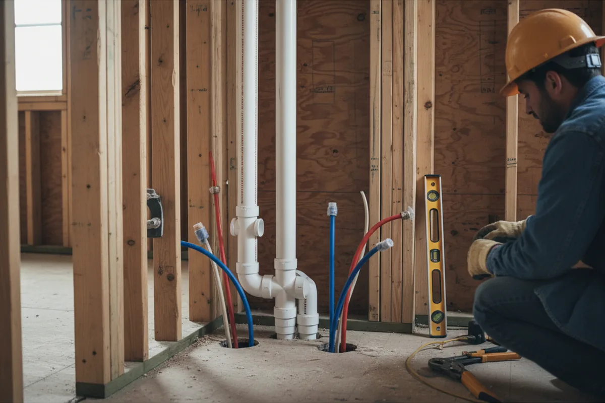 Drain and supply rough-in during Sump Pump Repair in Woodstown